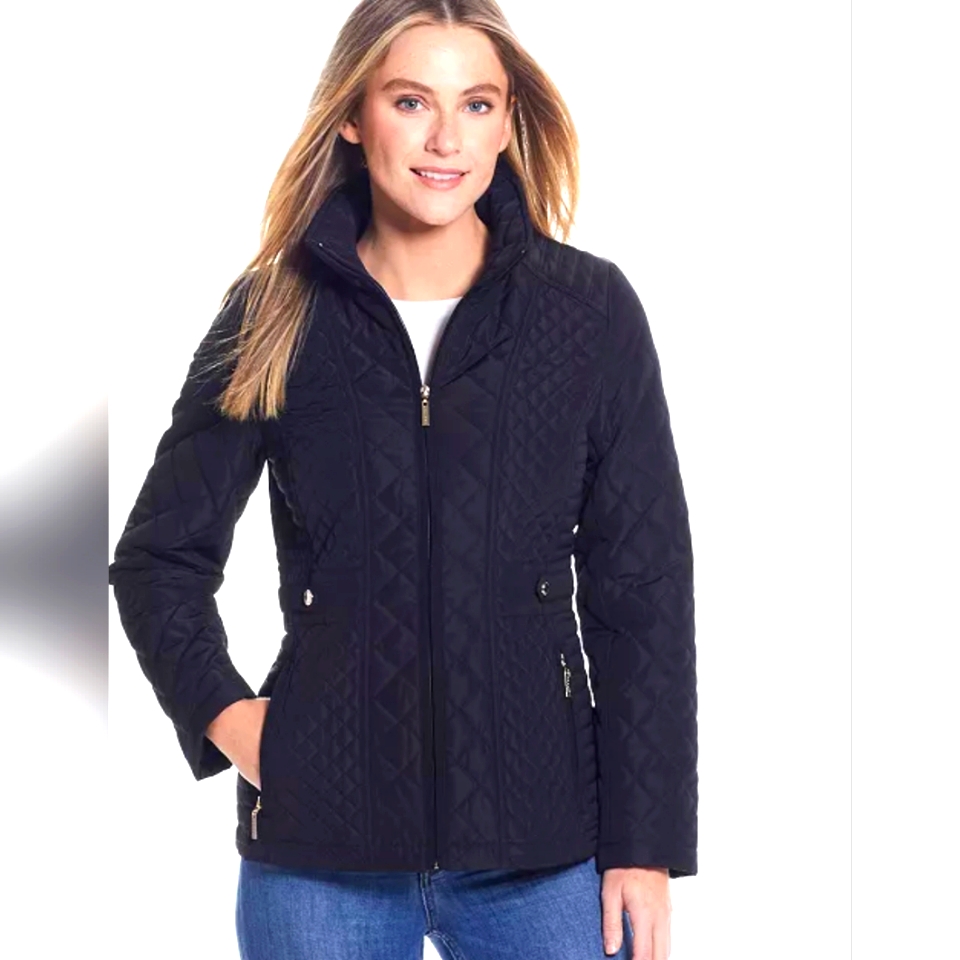 Gallery Women's Black Quilted Parka Jacket Removable Fur Collar Size Small